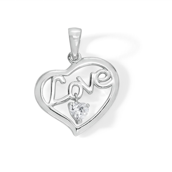 Cubic Zirconia Love Heart Necklace Charm in Sterling Silver