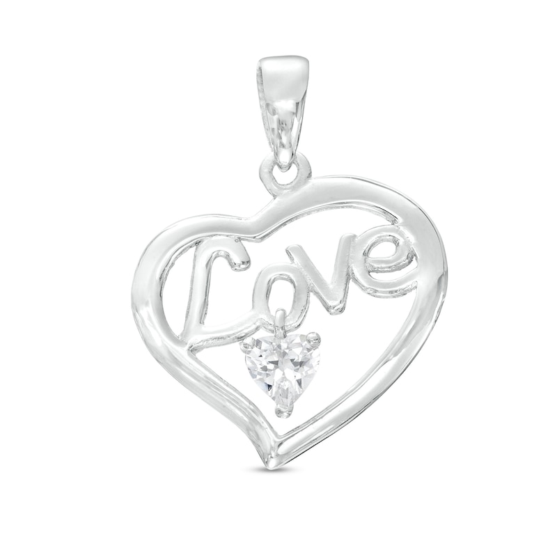 Cubic Zirconia Love Heart Necklace Charm in Sterling Silver