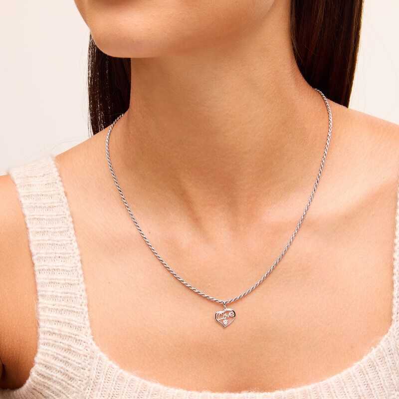 Main Image 2 of Cubic Zirconia Love Heart Necklace Charm in Sterling Silver