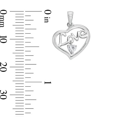 Cubic Zirconia Love Heart Necklace Charm in Sterling Silver