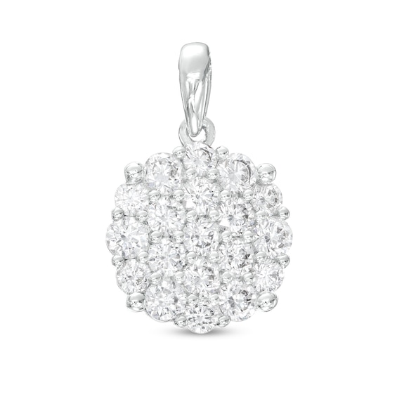 Cubic Zirconia Round Cluster Necklace Charm in Sterling Silver