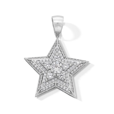 Cubic Zirconia Large Star Necklace Charm in Sterling Silver