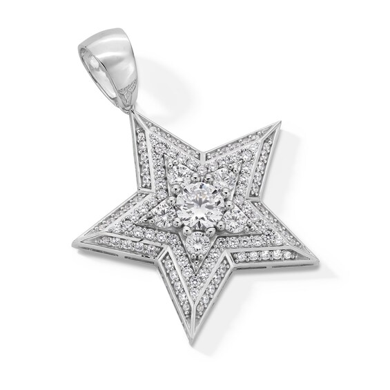 Cubic Zirconia Large Star Necklace Charm in Sterling Silver