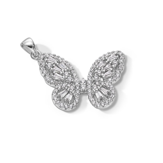 Cubic Zirconia Medium Butterfly Necklace Charm in Sterling Silver