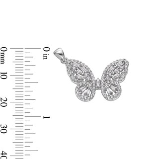 Solid Sterling Silver CZ Baguette and Round Medium Butterfly Necklace Charm