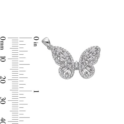 Solid Sterling Silver CZ Baguette and Round Medium Butterfly Necklace Charm