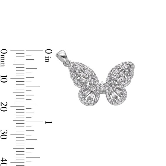 Solid Sterling Silver CZ Baguette and Round Medium Butterfly Necklace Charm