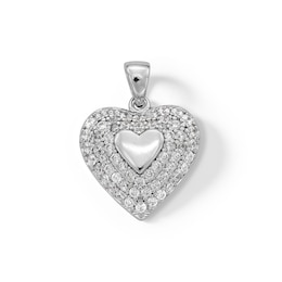 Cubic Zirconia Small Heart Necklace Charm in Sterling Silver
