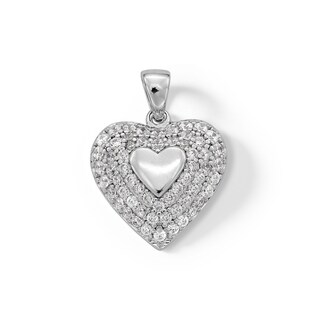 Cubic Zirconia Small Heart Necklace Charm in Sterling Silver