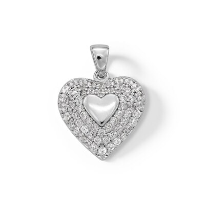 Cubic Zirconia Small Heart Necklace Charm in Sterling Silver