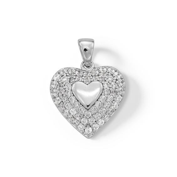 Cubic Zirconia Small Heart Necklace Charm in Sterling Silver