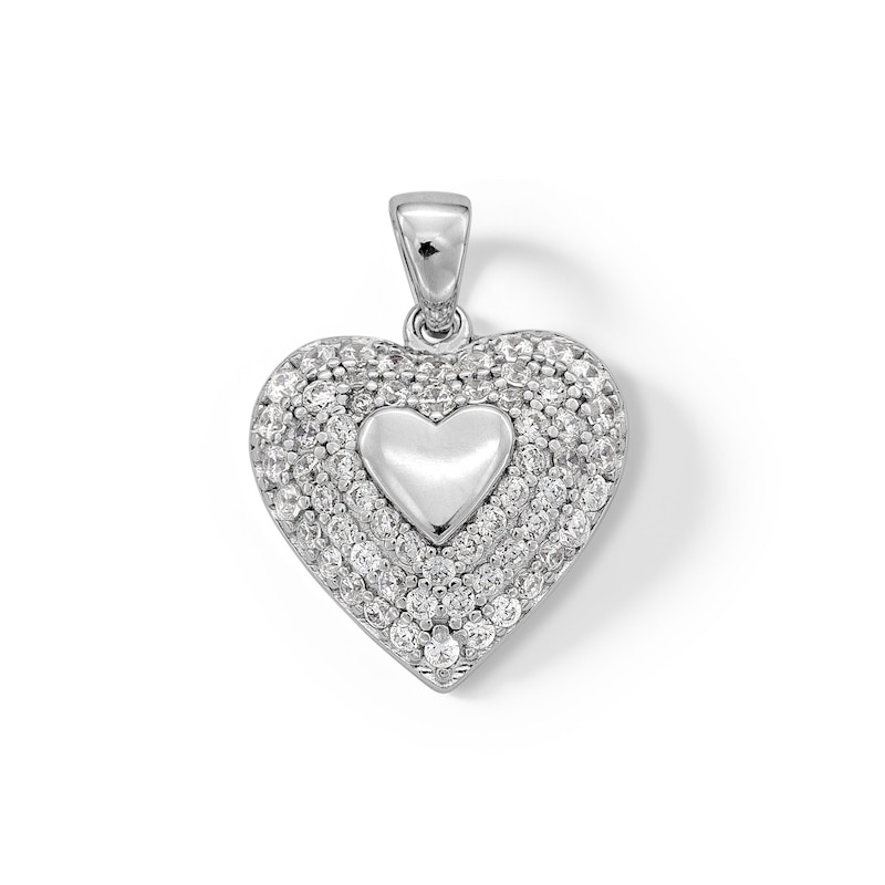 Cubic Zirconia Small Heart Necklace Charm in Sterling Silver