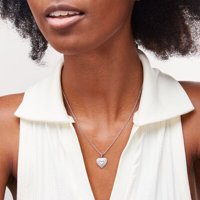 Cubic Zirconia Small Heart Necklace Charm in Sterling Silver