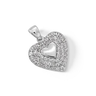 Cubic Zirconia Small Heart Necklace Charm in Sterling Silver