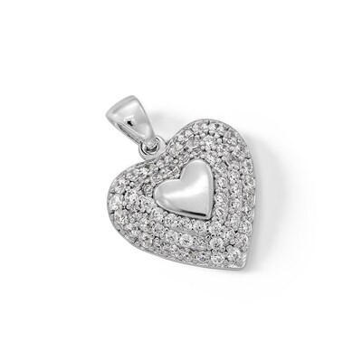 Cubic Zirconia Small Heart Necklace Charm in Sterling Silver
