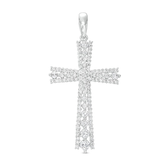 Cubic Zirconia Cross Necklace Charm in Sterling Silver