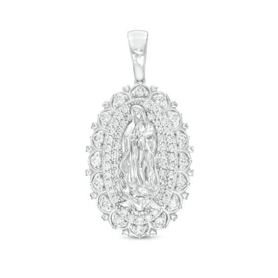 Cubic Zirconia Our Lady of Guadalupe Necklace Charm in Sterling Silver