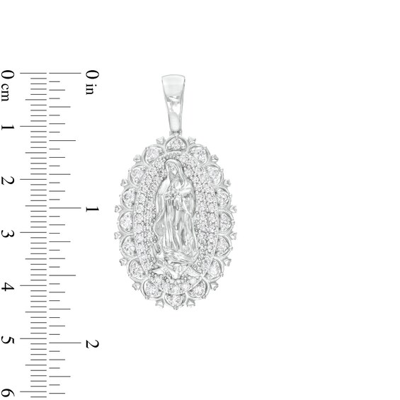 Cubic Zirconia Our Lady of Guadalupe Necklace Charm in Sterling Silver