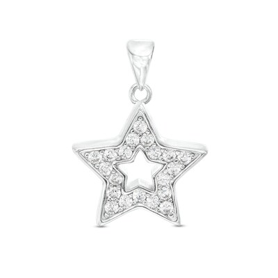 Sterling Silver CZ Small Star Outline Necklace Charm