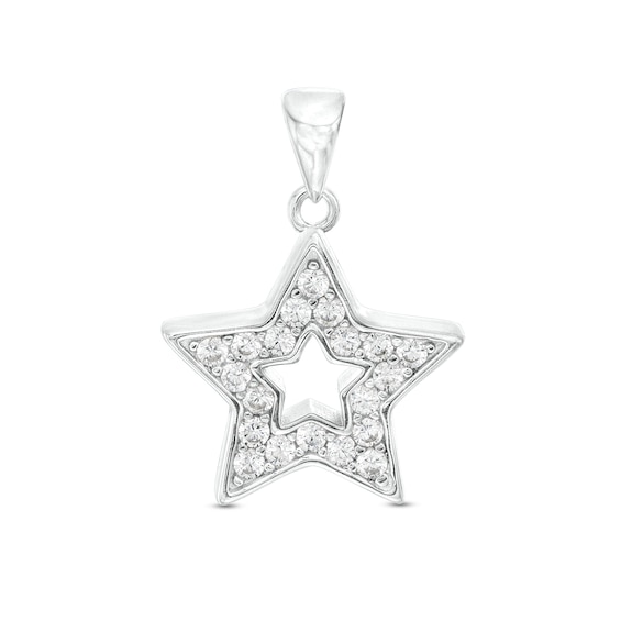 Cubic Zirconia Small Star Outline Necklace Charm in Sterling Silver