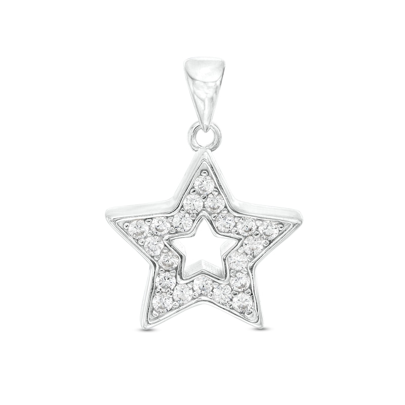 Cubic Zirconia Small Star Outline Necklace Charm in Sterling Silver ...