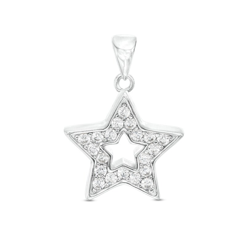 Sterling Silver CZ Small Star Outline Necklace Charm