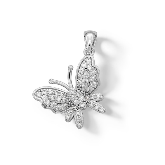 Cubic Zirconia Butterfly Necklace Charm in Sterling Silver