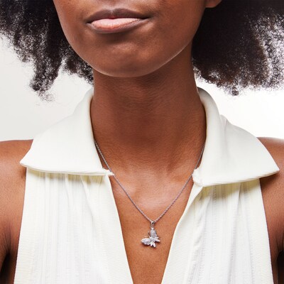 Cubic Zirconia Butterfly Necklace Charm in Sterling Silver