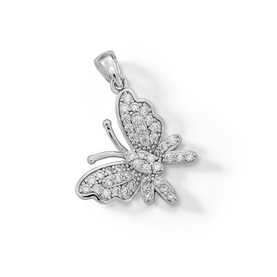 Cubic Zirconia Butterfly Necklace Charm in Sterling Silver