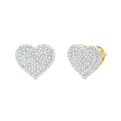 14K Gold Plated 1/10 CT. T.W. Diamond Raised Heart Studs