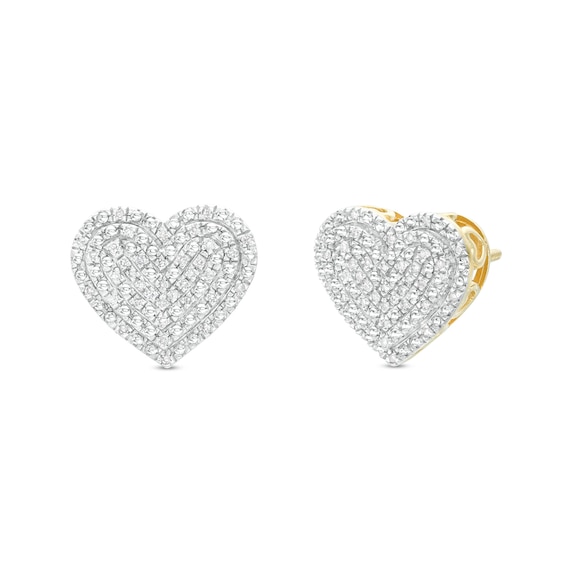 14K Gold Plated 1/10 CT. T.W. Diamond Raised Heart Studs