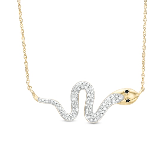 ​​​​​​​1/10 CT. T.W. Diamond Sideways Snake Necklace with 14K Gold Plate