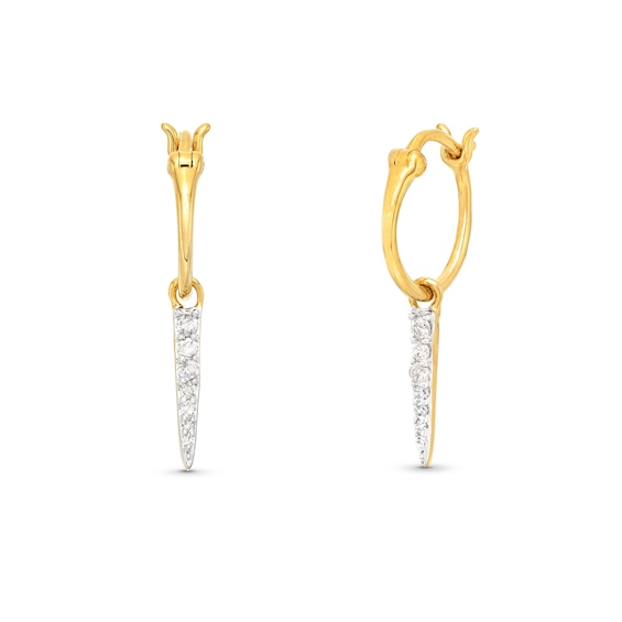 1/10 CT. T.W. Diamond Dangle Huggie Hoop Earrings in Sterling Silver with 14K Gold Plate