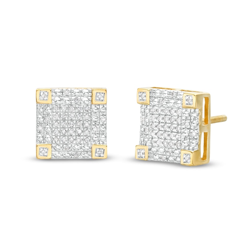 1/10 CT. T.W. Square Corner Square Stud Earrings in Sterling Silver with 14K Gold Plate