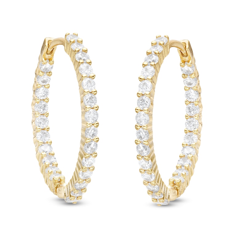 Cubic Zirconia Inside-Out Hoop Earrings in Sterling Silver with 18K Gold Plate