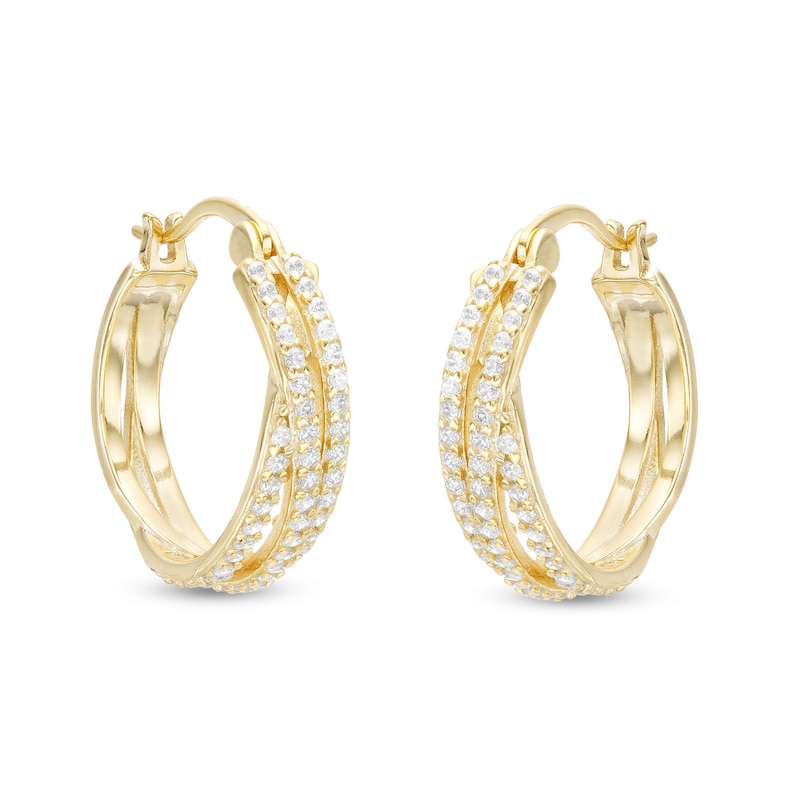 Cubic Zirconia Multi-Row Overlay Hoop Earrings in Solid Sterling Silver with 18K Gold Plate