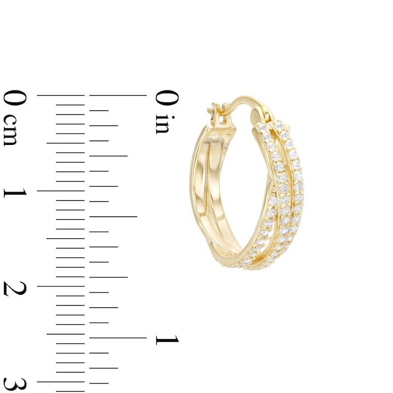 Cubic Zirconia Multi-Row Overlay Hoop Earrings in Solid Sterling Silver with 18K Gold Plate