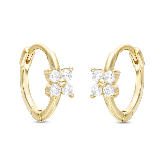 Cubic Zirconia Flower Huggie Hoop Earrings in Sterling Silver with 18K Gold Plate