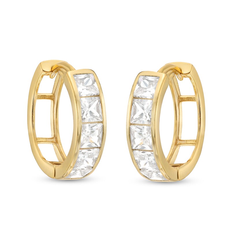 Princess-Cut Cubic Zirconia Huggie Earrings in Sterling Silver with 18K Gold Plate