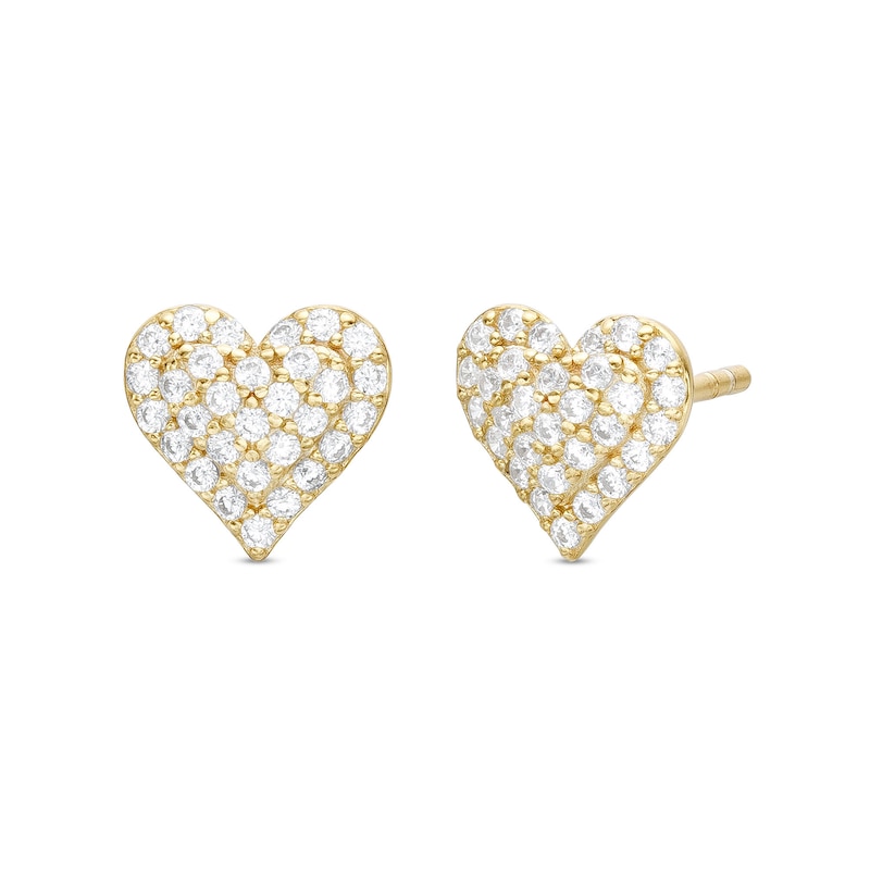 Cubic Zirconia Heart Stud Earrings in Sterling Silver with 18K Gold Plate