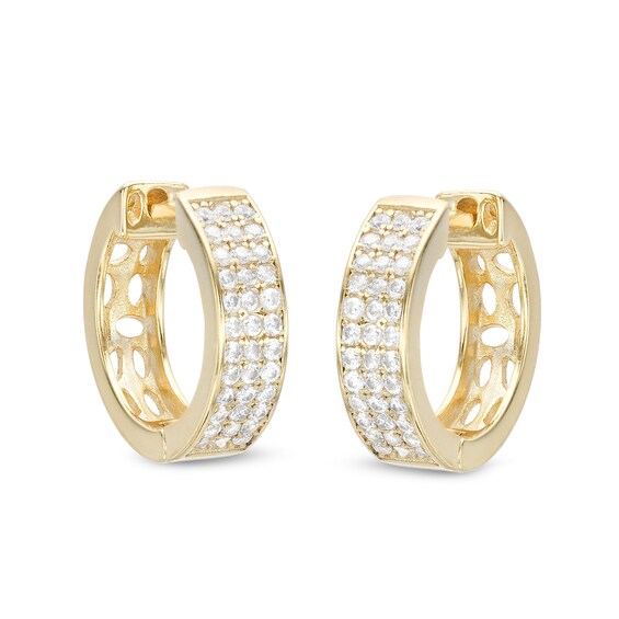 Cubic Zirconia 3 Row Huggie Hoop Earrings in Sterling Silver with 18K Gold Plate