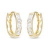Thumbnail Image 1 of Cubic Zirconia Baguette Huggie Hoop Earrings in Sterling Silver with 18K Gold Plate