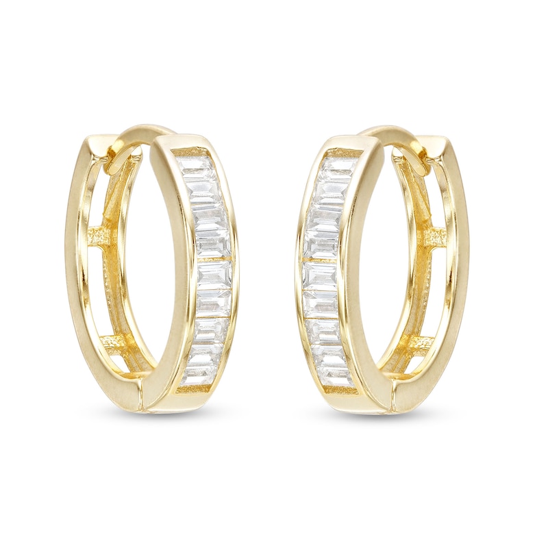 Main Image 1 of Cubic Zirconia Baguette Huggie Hoop Earrings in Sterling Silver with 18K Gold Plate