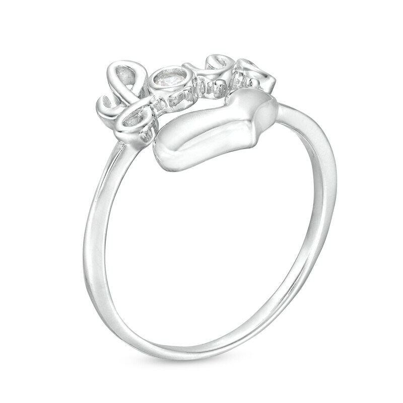 Main Image 2 of Cubic Zirconia Love Heart Adjustable Ring in Solid Sterling Silver - Size 7