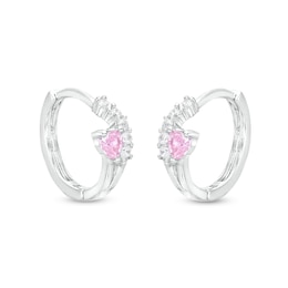 ​​​​​​​Cubic Zirconia Pink Heart Huggie Hoop Earrings in Solid Sterling Silver