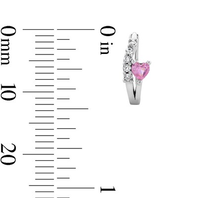 ​​​​​​​Cubic Zirconia Pink Heart Huggie Hoop Earrings in Solid Sterling Silver