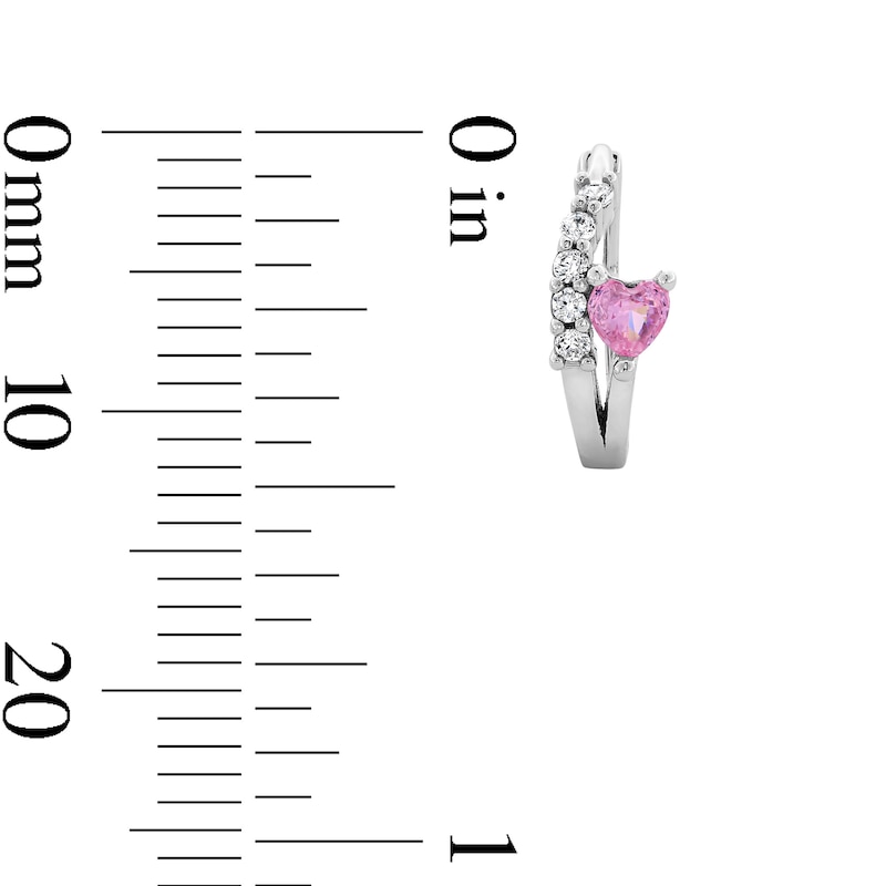 Main Image 3 of ​​​​​​​Cubic Zirconia Pink Heart Huggie Hoop Earrings in Solid Sterling Silver