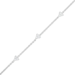 Cubic Zirconia Triple Stone Bracelet in Solid Sterling Silver - 6.5&quot; + 1&quot;