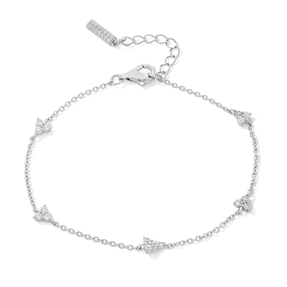 Cubic Zirconia Triple Stone Bracelet in Solid Sterling Silver - 6.5" + 1"