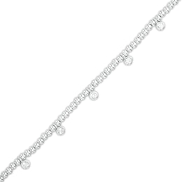 Cubic Zirconia Beaded Bracelet in Solid Sterling Silver - 7&quot; + 1&quot;